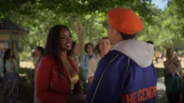 Versace Silk Barocco Goddess Bralette Top worn by Annika (Justine Skye) as seen in grown-ish (S05E09)
