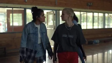 Thrills Company Diversion Merch Tee in Black worn by Harper McLean (Asher Yasbincek) as seen in Heartbreak High TV series outfits (Season 1 Episode 1)