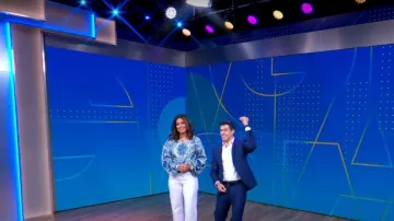 The Vintage Jesus at Etsy Hand Embroidered Mexican Ballon Sleeve Blouse worn by Cecilia Vega as seen in Good Morning America on September 15,2022