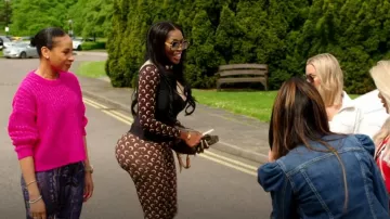 Marine Serre Moon Fuse­aux Pants Re­cy­cled worn by Lystra Adams as seen in The Real Housewives of Cheshire (S15E03)