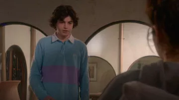 Empyre Blocked Blue & Lavender Rugby Shirt worn by Anthony LaRusso(Griffin Santopietro) as seen in Cobra Kai (S05E03)