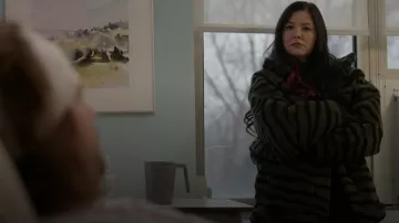 Adidas By Stella Mccartney Ze­bra Stripe Fleece Jack­et worn by Patty O'Connor (Mary Hollis Inboden) as seen in KEVIN CAN F**K HIMSELF (S02E02)