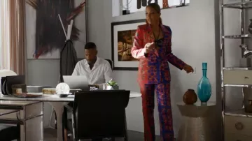 Lisa Folawiyo Lucky High Rise Patchwork Silk Straight Leg Pants worn by Dominique Deveraux (Michael Michele) as seen in Dynasty (S05E22)