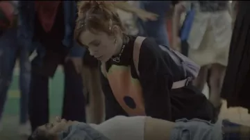 Christopher Kane Cartoon Flower Sweater worn by Quinni Gallagher-Jones (Chloé Hayden) as seen in Heartbreak High (S01E01)