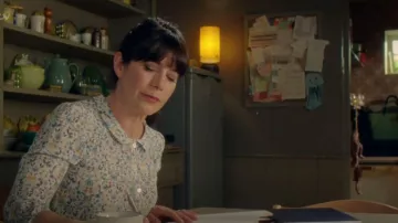 Allegra K Junior's Casual Peter Pan Collar Floral Chiffon Top Shirt worn by Louisa Glasson (Caroline Catz) as seen in Doc Martin (S10E02)