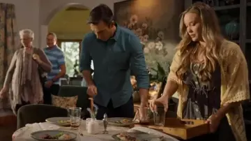Malibu Bum Sea Escape Dress Blue worn by Jess O'Brien (Laci J Mailey) as seen in Chesapeake Shores (S06E01)