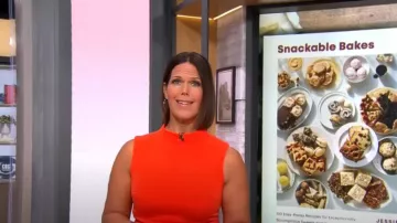 Karen Millen Soft Tailored High Low Midi Dress worn by Dana Jacobson as seen in CBS Mornings on September 17,2022