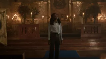 Vince Slim Fitted Blouse worn by Tatiana Vogel (Anita-Joy Uwajeh) as seen in Vampire Academy (S01E03)