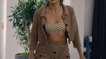 Metallic Gold Cropped Jacket worn by Drea (Camila Mendes) in Do Revenge movie