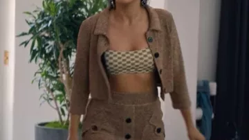 Brown Checkerboard Bandeau Top worn by Drea (Camila Mendes) in Do Revenge movie outfits