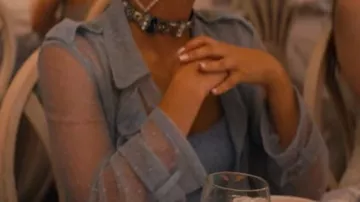 Sheer Short Blue Trench Coat worn by Drea (Camila Mendes) in Do Revenge movie wardrobe