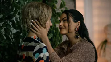 Zara Red Black Polka Dot Pearl Earrings worn by Drea (Camila Mendes) as seen in Do Revenge