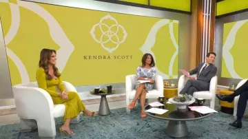 Aquazurra Papillo 105 Appliquéd Suede Sandals worn by Kendra Scott as seen in CBS Mornings on September 20,2022