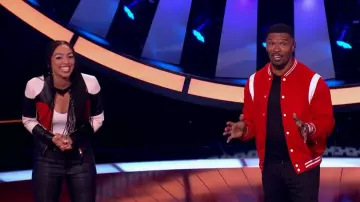 Godprotects Black And White Gen­uine Leather Jacket worn by Corinne Foxx as seen in Beat Shazam Season 5 Episode 11