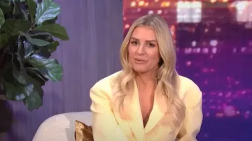 The Attico April double-breasted Crêpe Blazer worn by Morgan Stewart as seen in  E! News Nightly Pop on September 14,2022