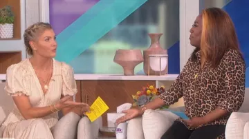 MICHAEL Michael Kors Leopard Dog Tag Blouse worn by Sheryl Underwood as seen in The Talk on September 19,2022