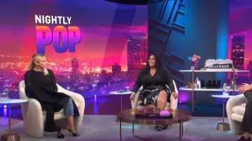 Christian Louboutin Me Dolly 100 Velvet Sandals worn by Morgan Stewart as seen in E! News Nightly Pop on September 22,2022