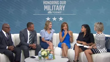 Frame Trapunto Denim Midi Skirt worn by Savannah Guthrie as seen in Today on September 22,2022