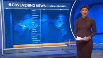 LAUREN Ralph Lauren Mockneck Jersey Vestido usado por Jericka Duncan como se ve en CBS Evening News el 23 de septiembre de 2022