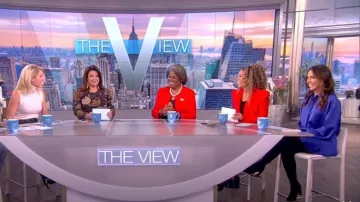 The Attico Candice Pleated Satin Mini Shirt Dress worn by Alyssa Farah as seen in The View on September 23,2022