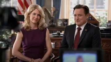 Magaschoni Double Face Sheath Dress worn by Emily Nash Gilchrist (Jenna Elfman) as seen in 1600 Penn (S01E03)