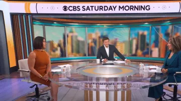 Alexia Admor Nova Dress In Cafe worn by Dana Jacobson as seen in CBS Mornings on September 26,2022