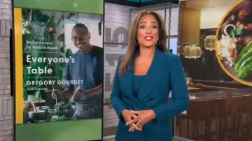 Express Peak Lapel Double Breasted Blazer worn by Michelle Miller as seen in CBS Mornings on September 26,2022