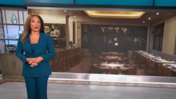 Express Super High Waisted Flare Trouser Pant worn by Michelle Miller as seen in CBS Mornings on September 26,2022