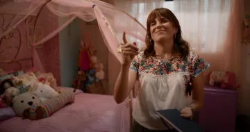 Anthropologie Tiny Tatum Embroidered Tee worn by Marina (Karla Souza) as seen in Home Economics (S03E02)
