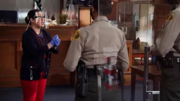 Maje Mollie Topstitched Cardigan worn by Sherri Kansky (Ruthie Ann Miles) as seen in All Rise (S02E05)