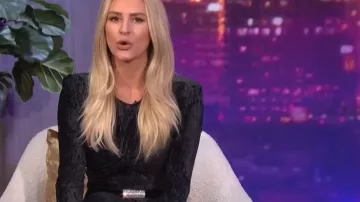 Saint Laurent Crystal-Embellished Velvet Belt worn by Morgan Stewart as seen in E! News Nightly Pop on September 23,2022