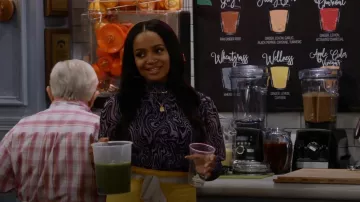 River Island Swirl Print Ruched Mesh Top worn by Randi (Kyla Pratt) as seen in Call Me Kat (S03E01)