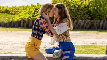 Rabôt X Lisa Says Gah Mesh flower shirt worn by Eleanor (Maya Hawke) in Do Revenge movie wardrobe