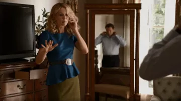 Elie Tahari Landon Peplum Blouse worn by Emily Nash Gilchrist (Jenna Elfman) as seen in 1600 Penn (S01E05)