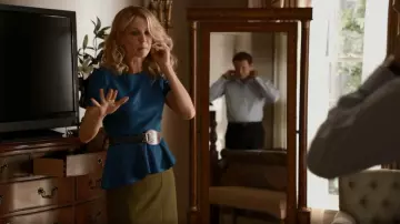 Elie Tahari Landon Peplum Blouse worn by Emily Nash Gilchrist (Jenna Elfman) as seen in 1600 Penn (S01E05)