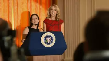 Karen Millen Red Tartan Dress worn by Emily Nash Gilchrist (Jenna Elfman) as seen in 1600 Penn (S01E08)