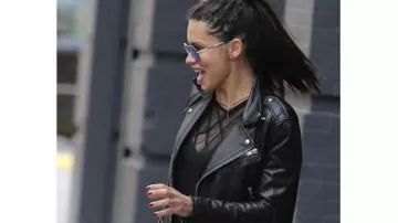 Motorcycle Leather Jacket worn by Adriana Lima on the street