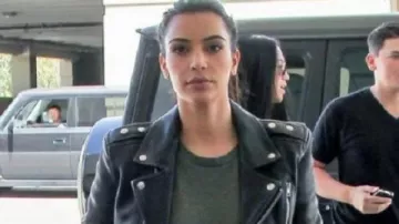 Motorcycle Cafe Racer Chaqueta de cuero de Kim Kardashian en Kim Kardashian Street Style