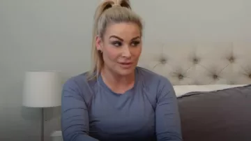 Lululemon Rest Less 1/2 Zip in Slate Blue worn by Natalya as seen in Total Divas (S09E05)