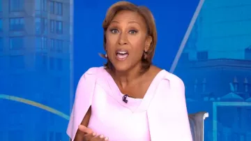 Roland Mouret Fenton Cape-Effect Wool-Crepe Midi Dress worn by Robin Roberts as seen in Good Morning America on October 3,2022