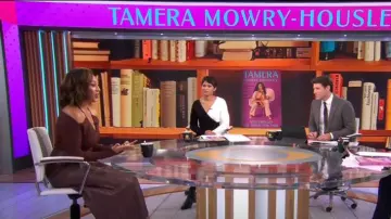 A.L.C. Tracy Faux Leather Skirt worn by Tamera Mowry as seen in CBS Mornings on October 4, 2022