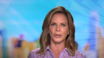 Generation Love Jada Lace Blouse in Lavender worn by Natalie Morales as seen in CBS Mornings on October 4, 2022