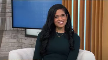 Eliza J Fit & Flare Sweater Dress worn by Maya Shankar as seen in CBS Mornings on  October 5, 2022