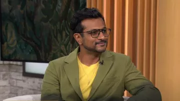 Bobblehaus BH Tencel™ Twill Ombre Suit Jacket worn by Utkarsh Ambudkar as seen in CBS Mornings on October 5, 2022