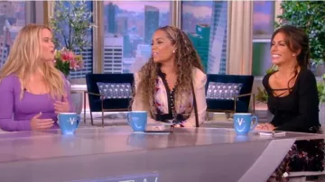 Jonathan Simkhai Lucee sequin miniskirt worn by Alyssa Farah as seen in The View on October 5, 2022