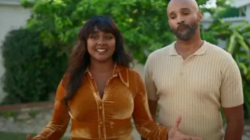 Urban Outfitters Nellie Ruched Velvet Shirt Dress In Orange worn by Raisa Kuddus as seen in First Home Fix Season 1 Episode 1