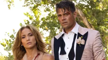 Pink Tuxedo Blazer Jacket with black lapel worn by Tom (Josh Duhamel) in Shotgun Wedding movie