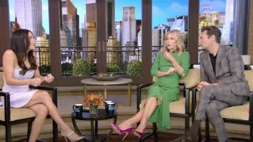 Reformation Freda Dress in Kelly Green worn by Kelly Ripa as seen in LIVE with Kelly and Ryan on October 6, 2022