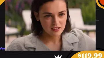 Veste en velours côtelé gris portée par Carissa (Ava Capri) dans le film Do Revenge