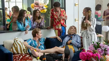 Satin Bomber Jacket worn by Eleanor (Maya Hawke) in Do Revenge wardrobe